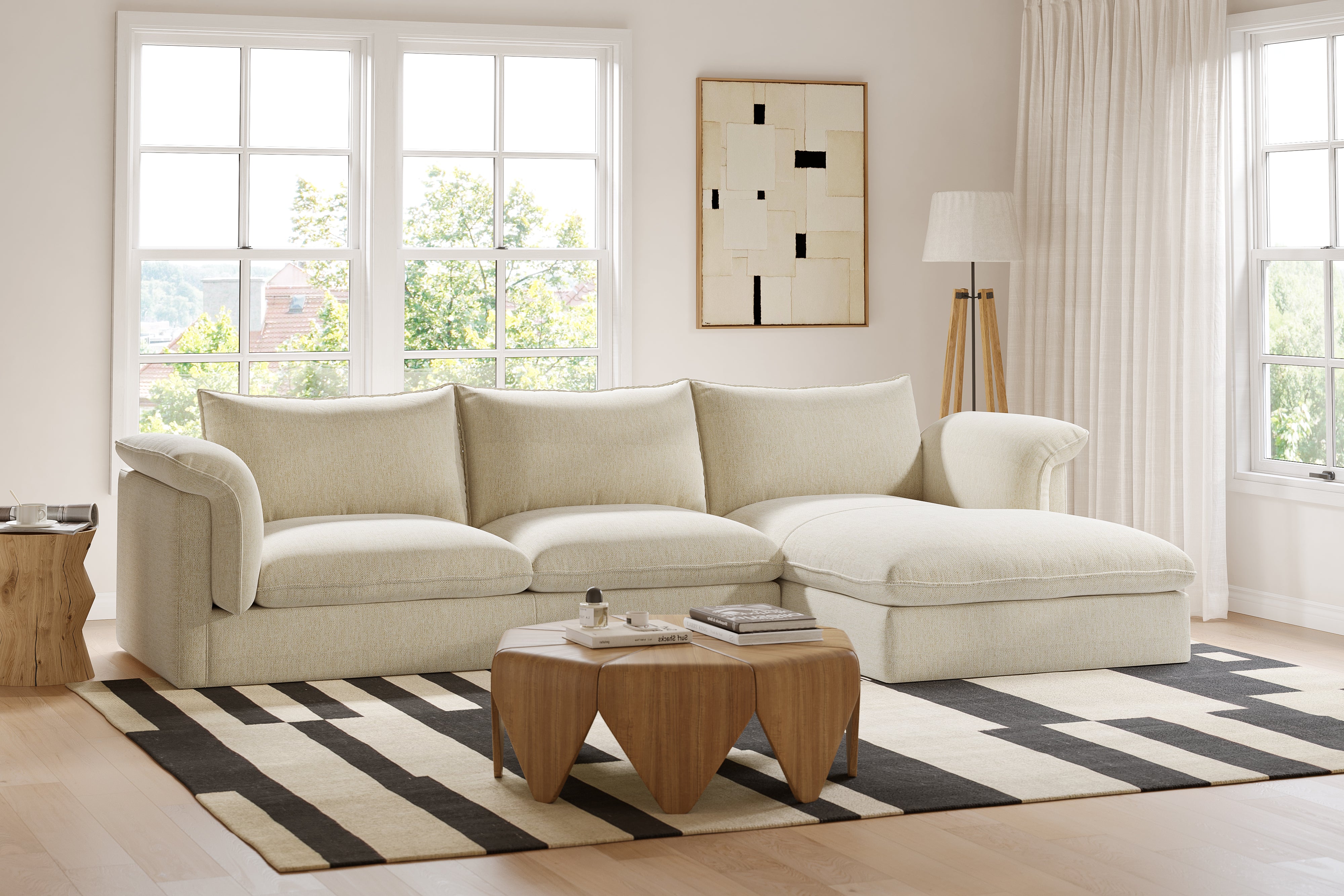 Valencia Frederick Fabric Modular Sofa, Three Seats With Right Chaise, Beige