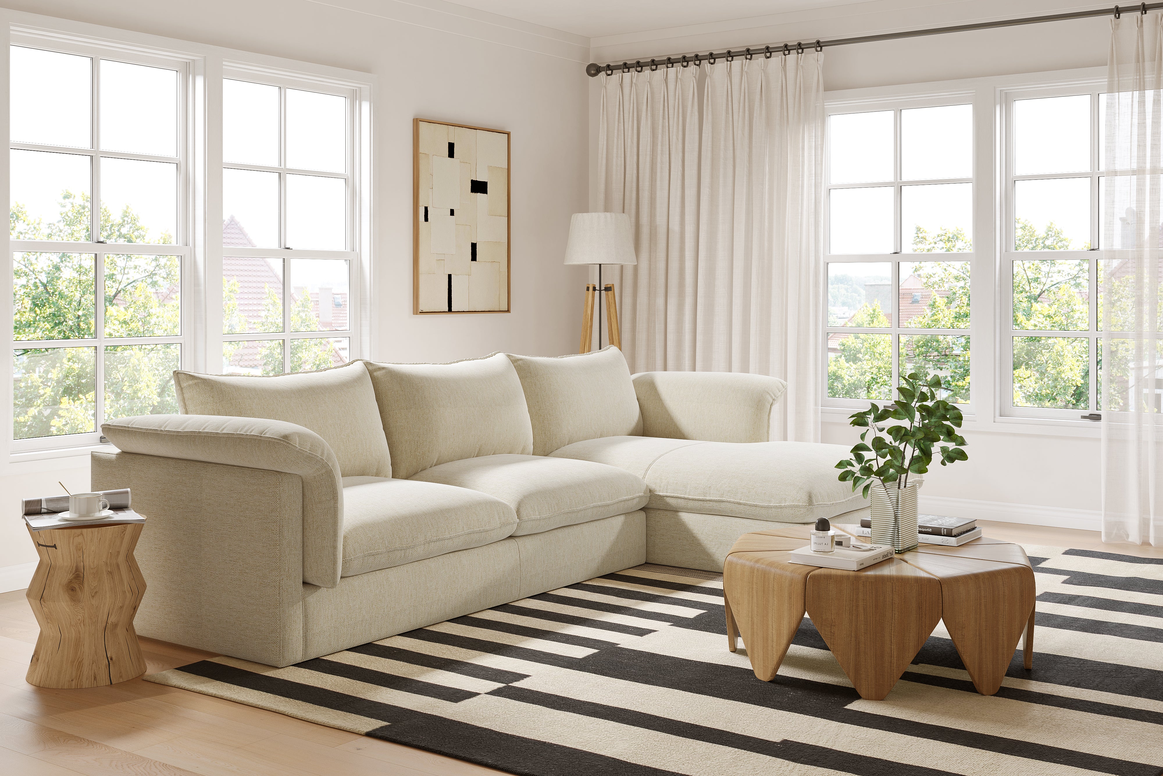 Valencia Frederick Fabric Modular Sofa, Three Seats With Right Chaise, Beige