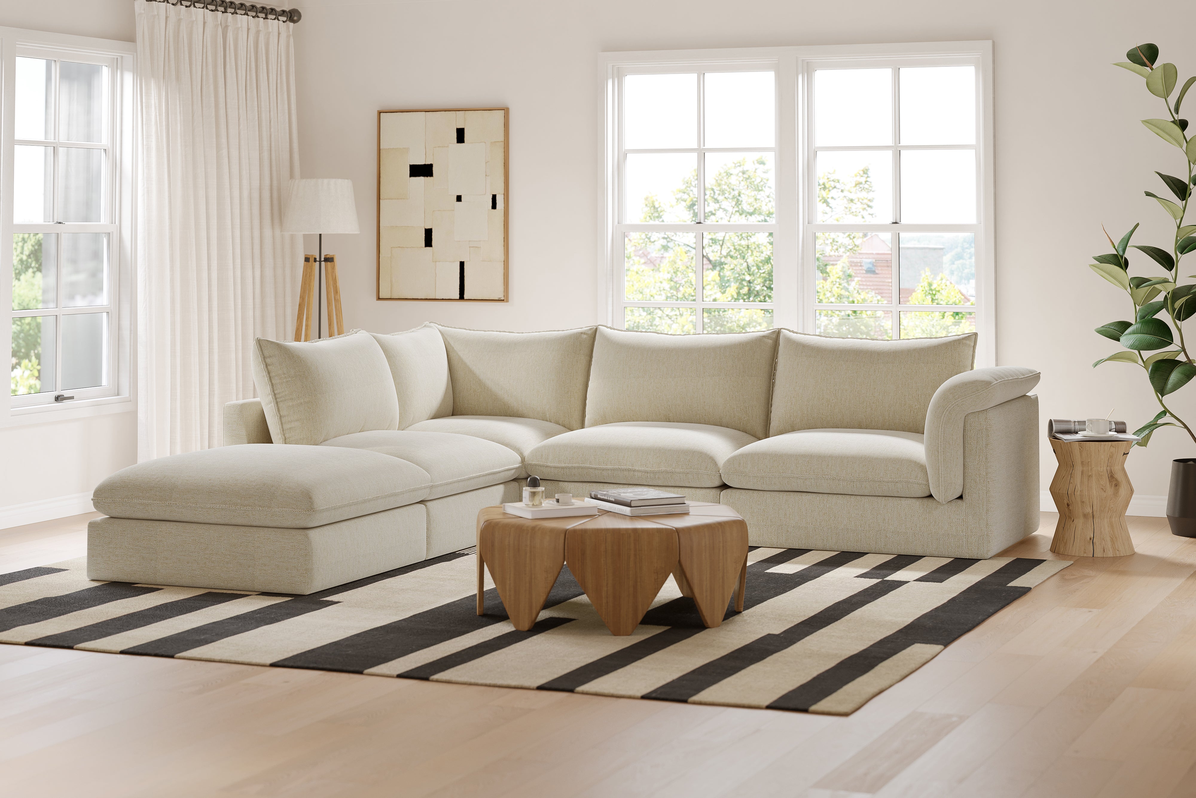 Valencia Frederick Fabric Modular Sofa, 4 Seater Right Arm with Ottoman, Beige