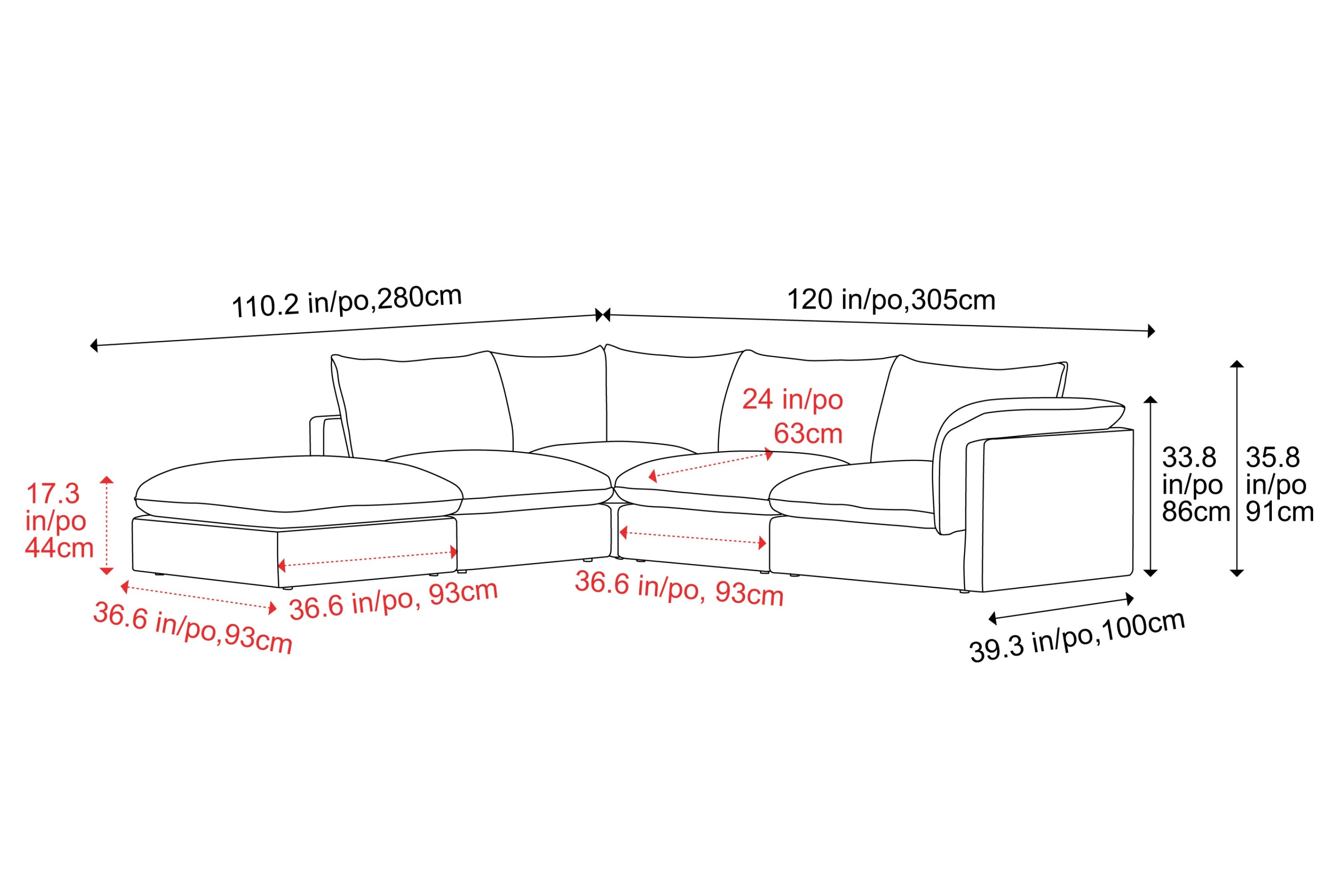 Valencia Frederick Fabric Modular Sofa, 4 Seater Right Arm with Ottoman, Beige