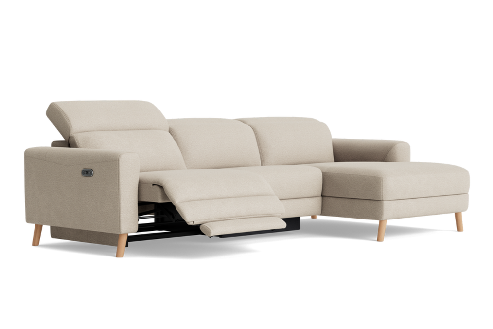 Valencia Freya Fabric Recliner Sofa, Three Seats with Right Chaise, Beige