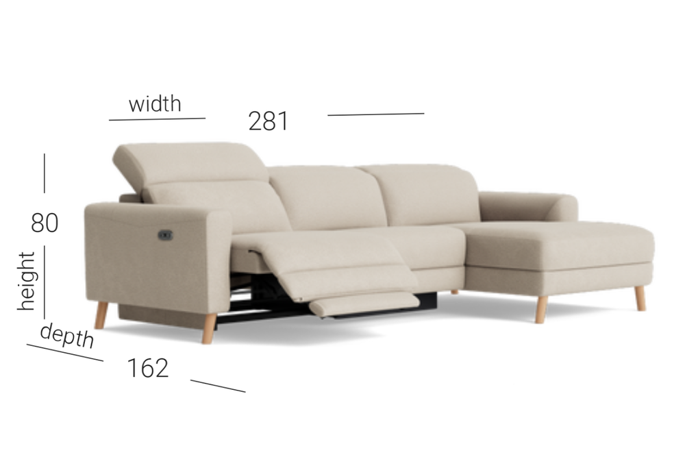 Valencia Freya Fabric Recliner Sofa, Three Seats with Right Chaise, Beige