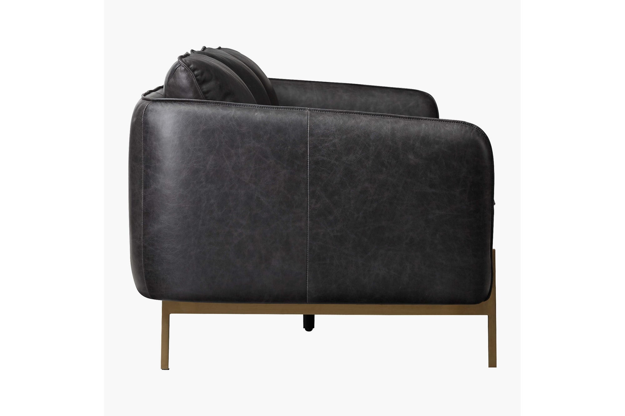 Valencia Gabriele Leather Three Seats Sofa with Brass Finished Legs, Black Color