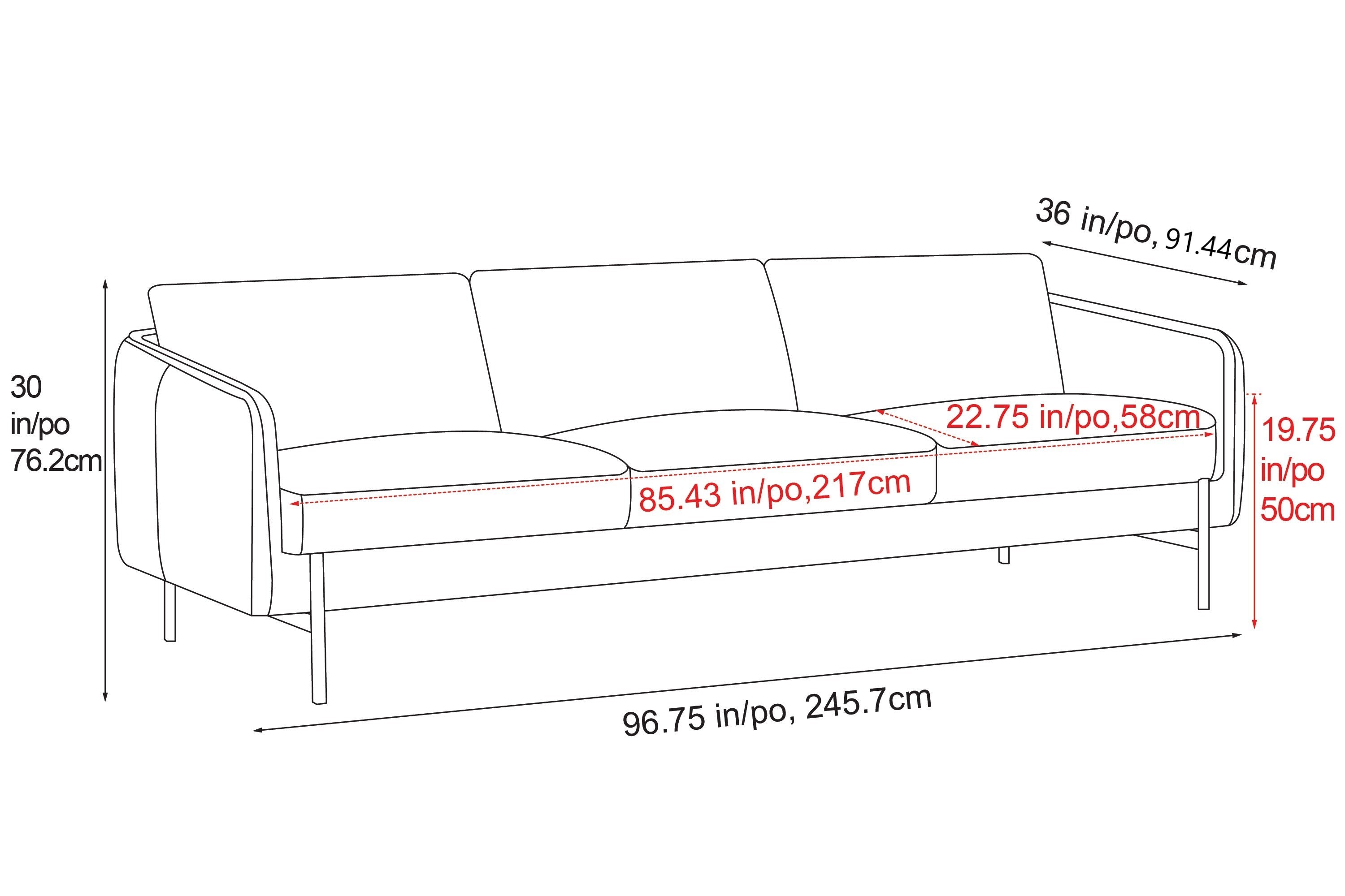 Valencia Gabriele Leather Three Seats Sofa with Brass Finished Legs, Black Color