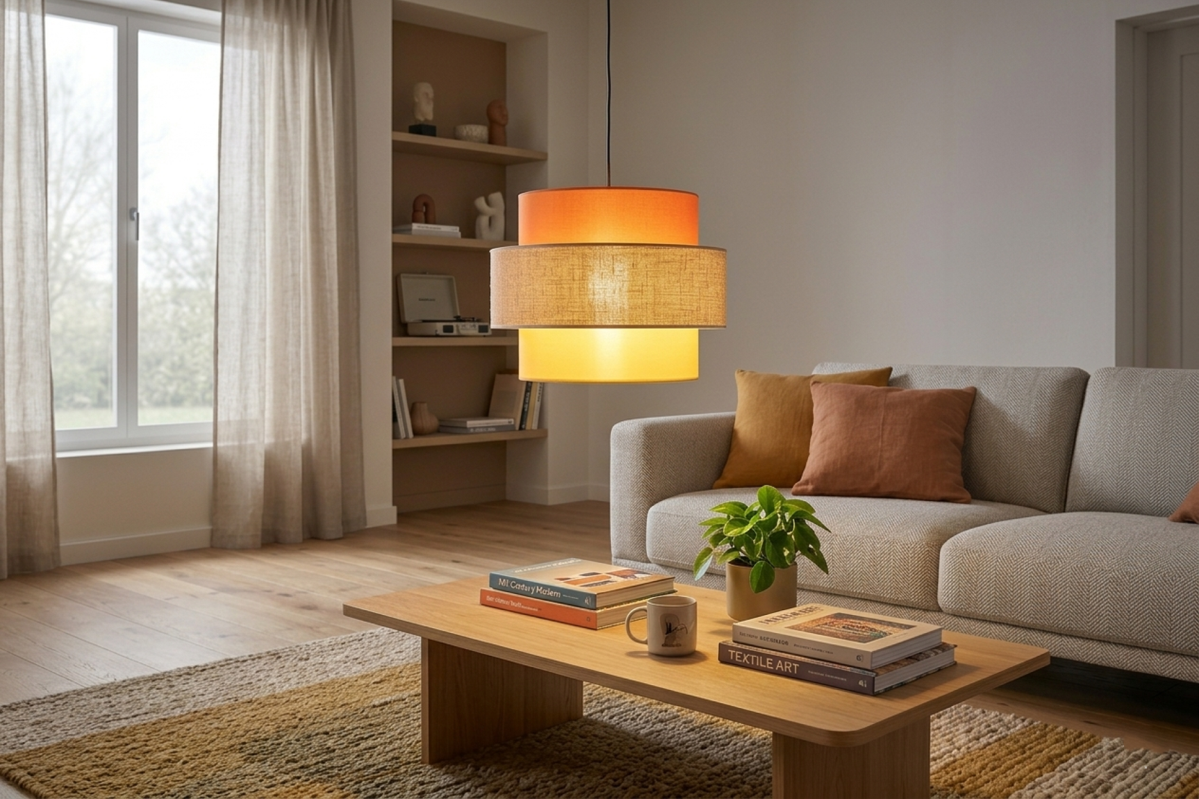 TRIO Jute Mid-Century Boho Large Pendant Ceiling Light Fixture for Kitchen Island, Dining Room & Living Room