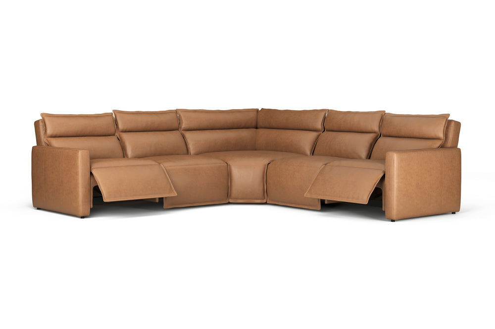 Valencia Giovanni Leather Five Pieces Reclining Sectional Sofa, Camel
