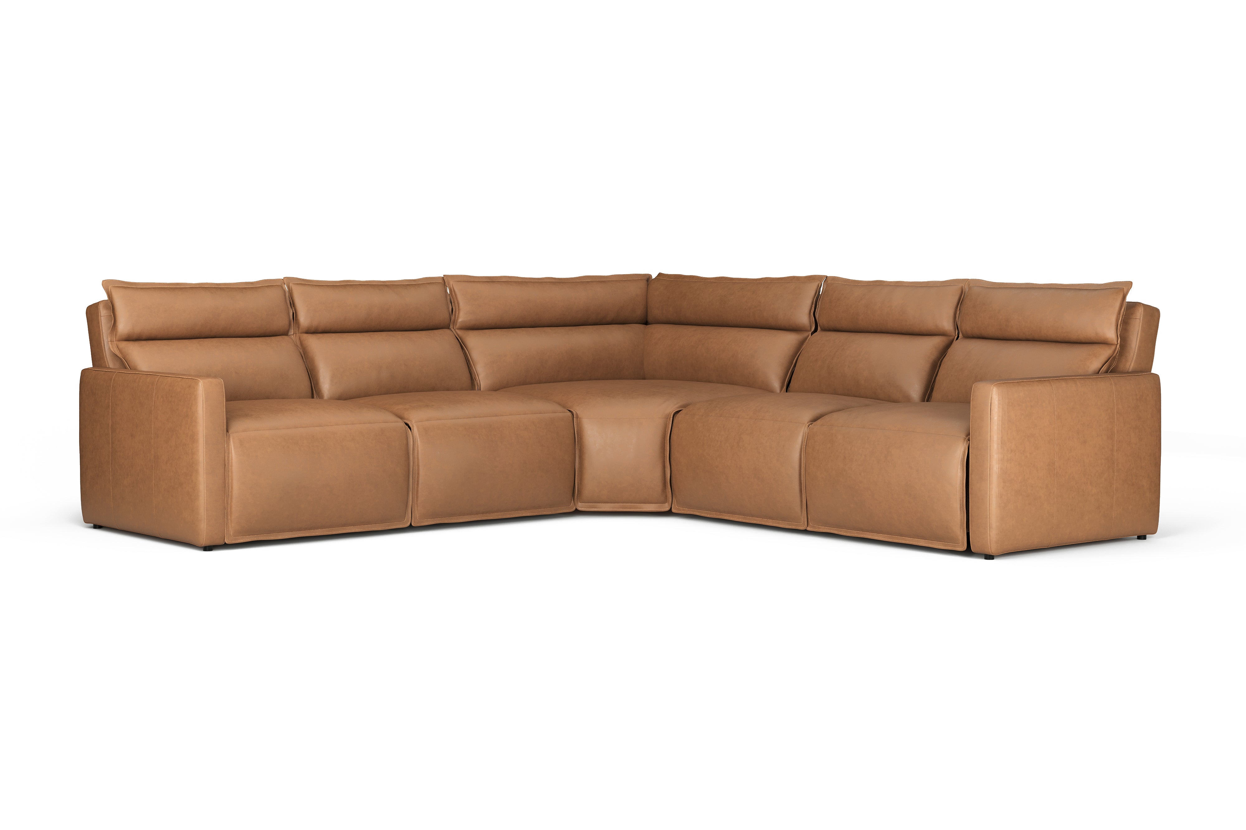 Valencia Giovanni Leather Five Pieces Reclining Sectional Sofa, Camel