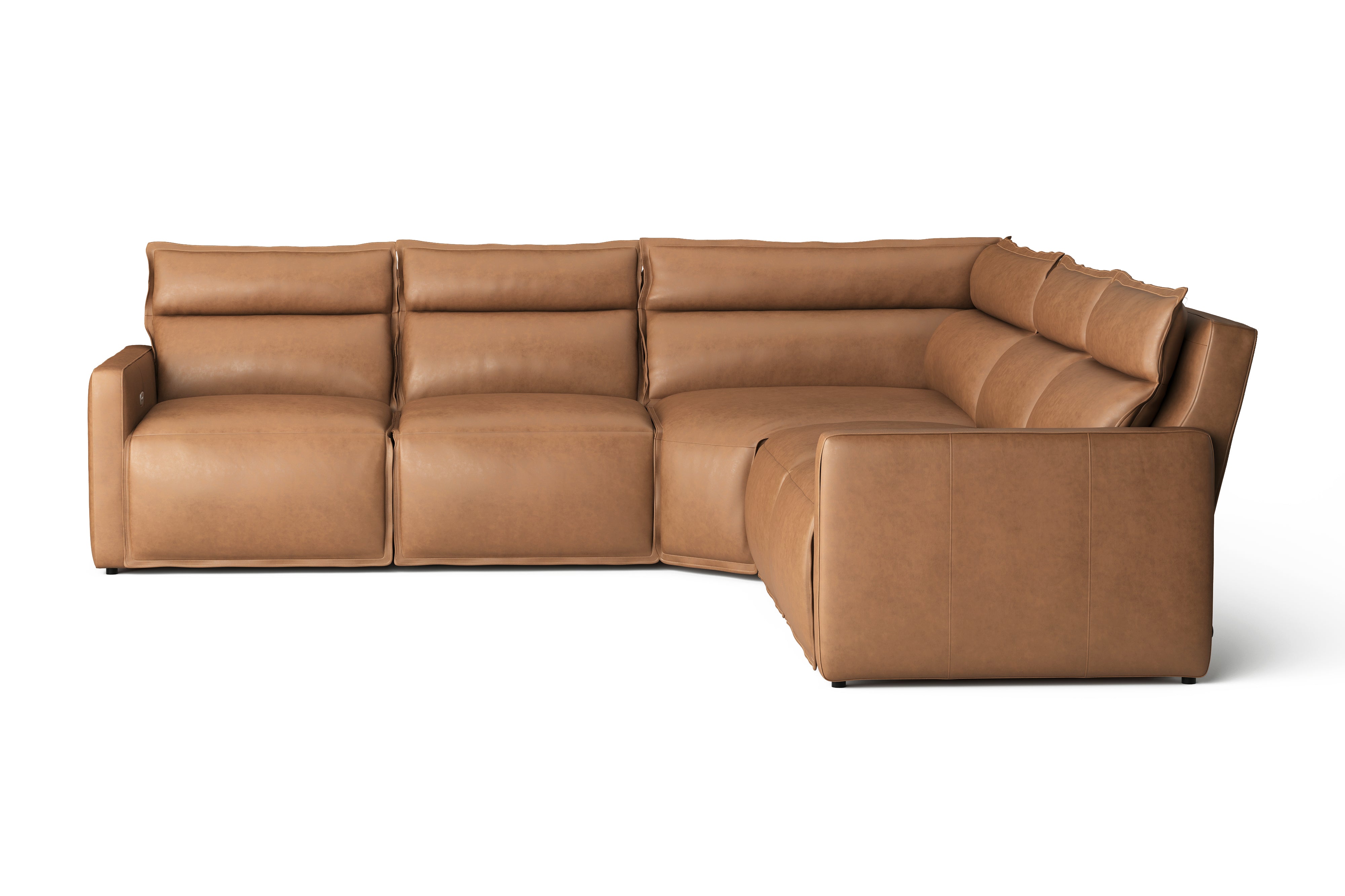 Valencia Giovanni Leather Five Pieces Reclining Sectional Sofa, Camel