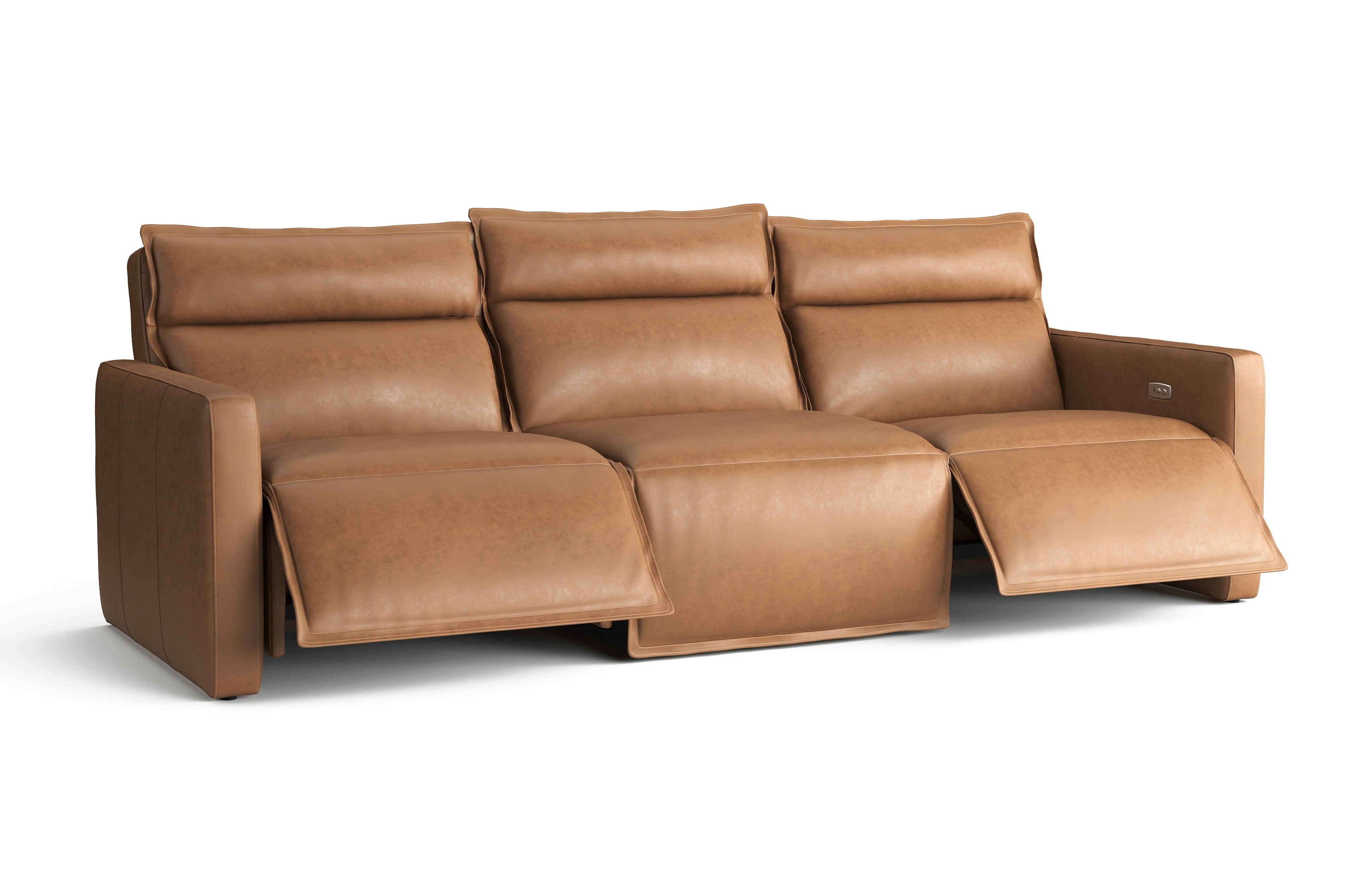 Valencia Giovanni Leather Three Pieces Reclining Sectional Sofa, Camel