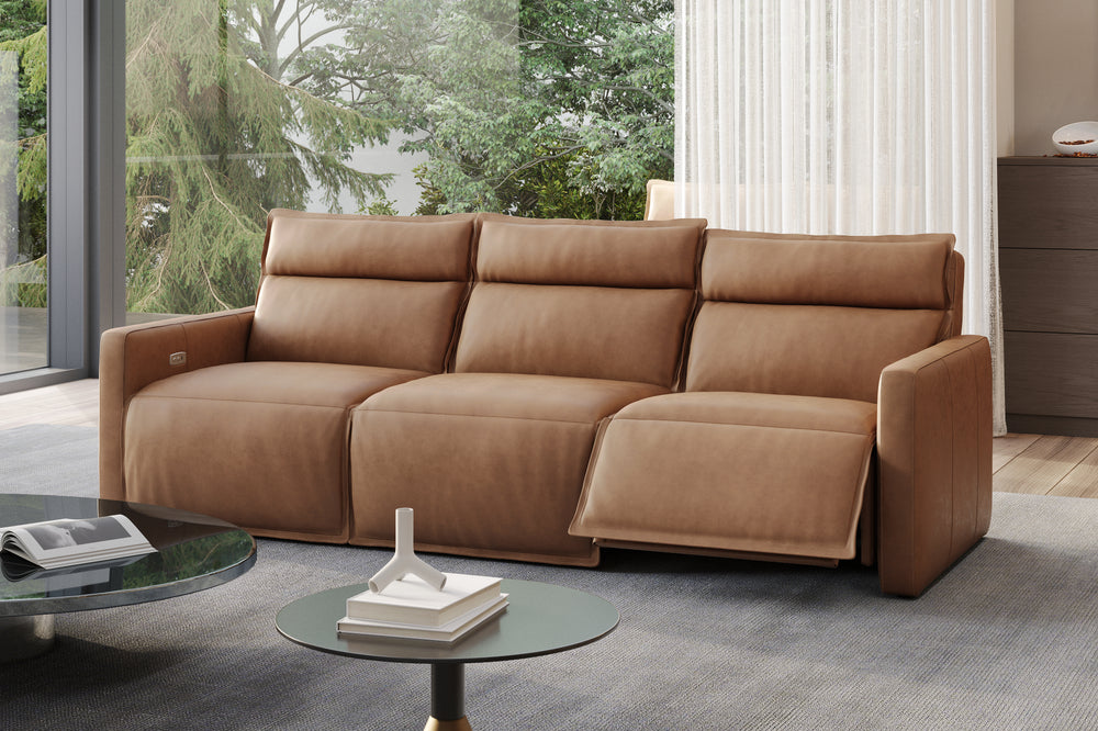 Valencia Giovanni Leather Three Pieces Reclining Sectional Sofa, Camel