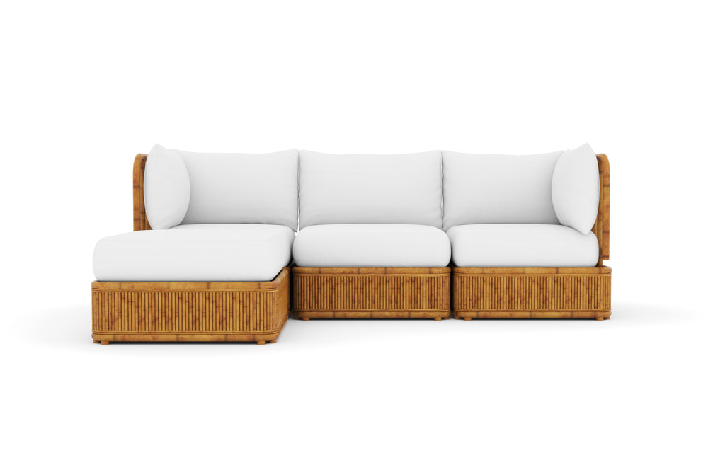 Giulia Farbric and Rattan Frame Three Seats with Left Chaise Sectional Sofa, Beige
