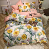Eden 600 TC Sunflower Cotton Duvet Set - White/Yellow