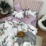 Eden 600 TC Floral Cotton Duvet Set - White/Lilac