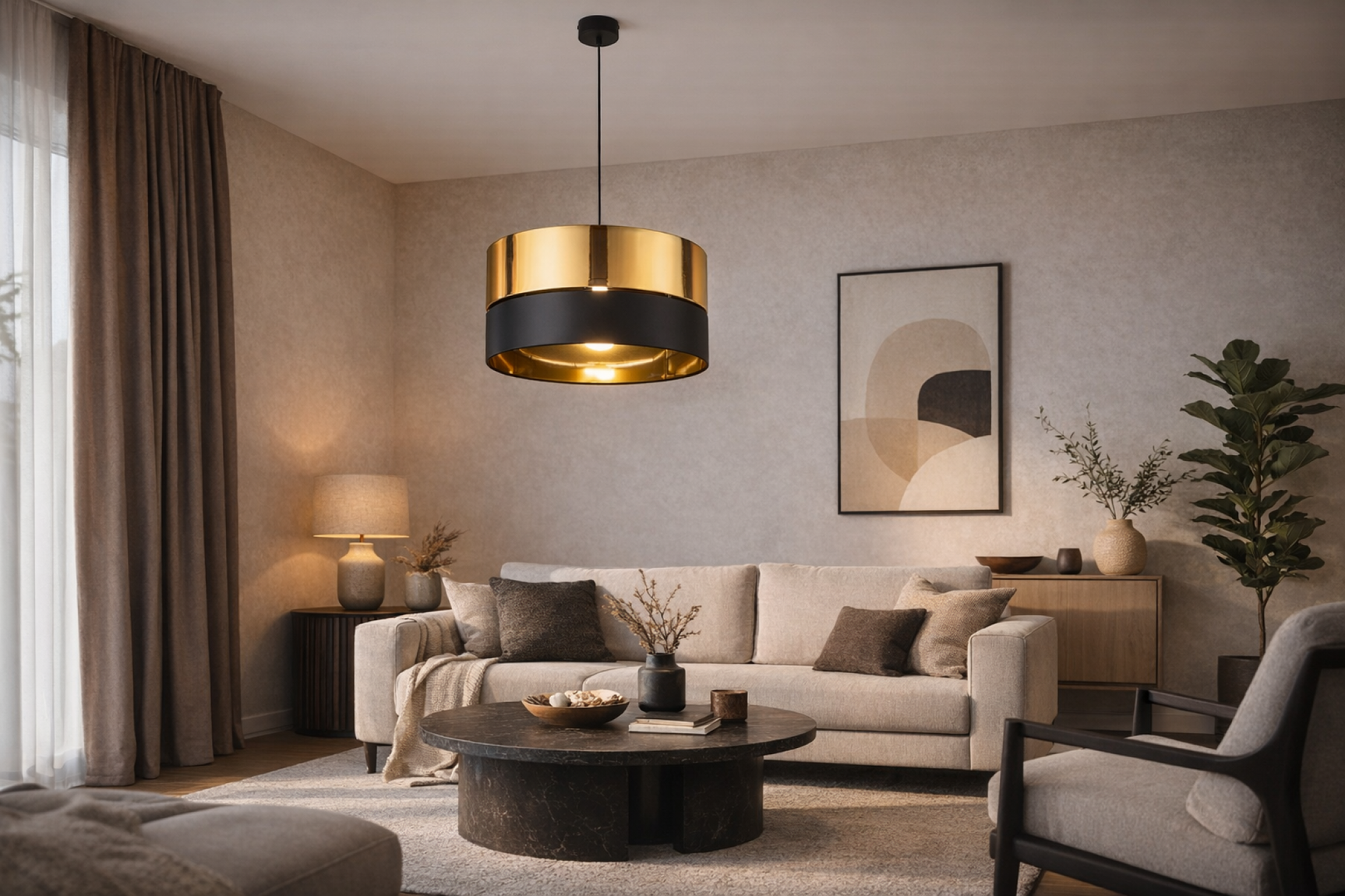 HILTON Black & Gold Pendant Ceiling Light Fixture for Kitchen Island, Dining Room & Living Room – Modern Luxury Lighting