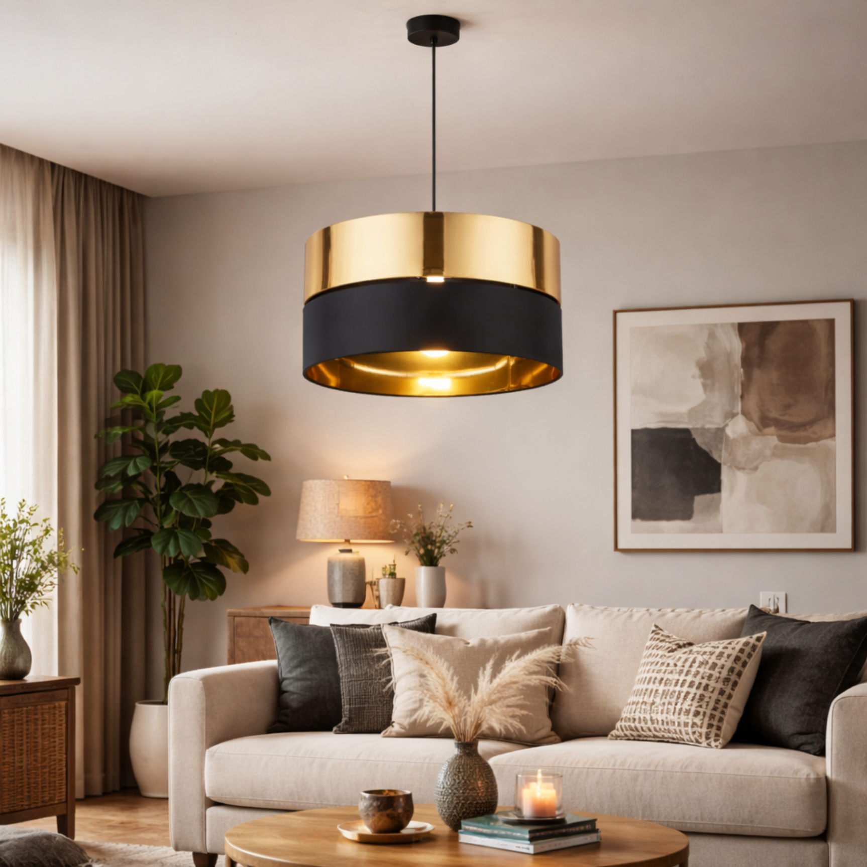 HILTON Black & Gold Pendant Ceiling Light Fixture for Kitchen Island, Dining Room & Living Room – Modern Luxury Lighting