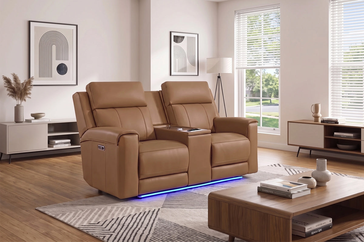Harbour Immersive Audio Leather Dual Recliner Loveseat Sofa with Heat & Massage & Ventilation