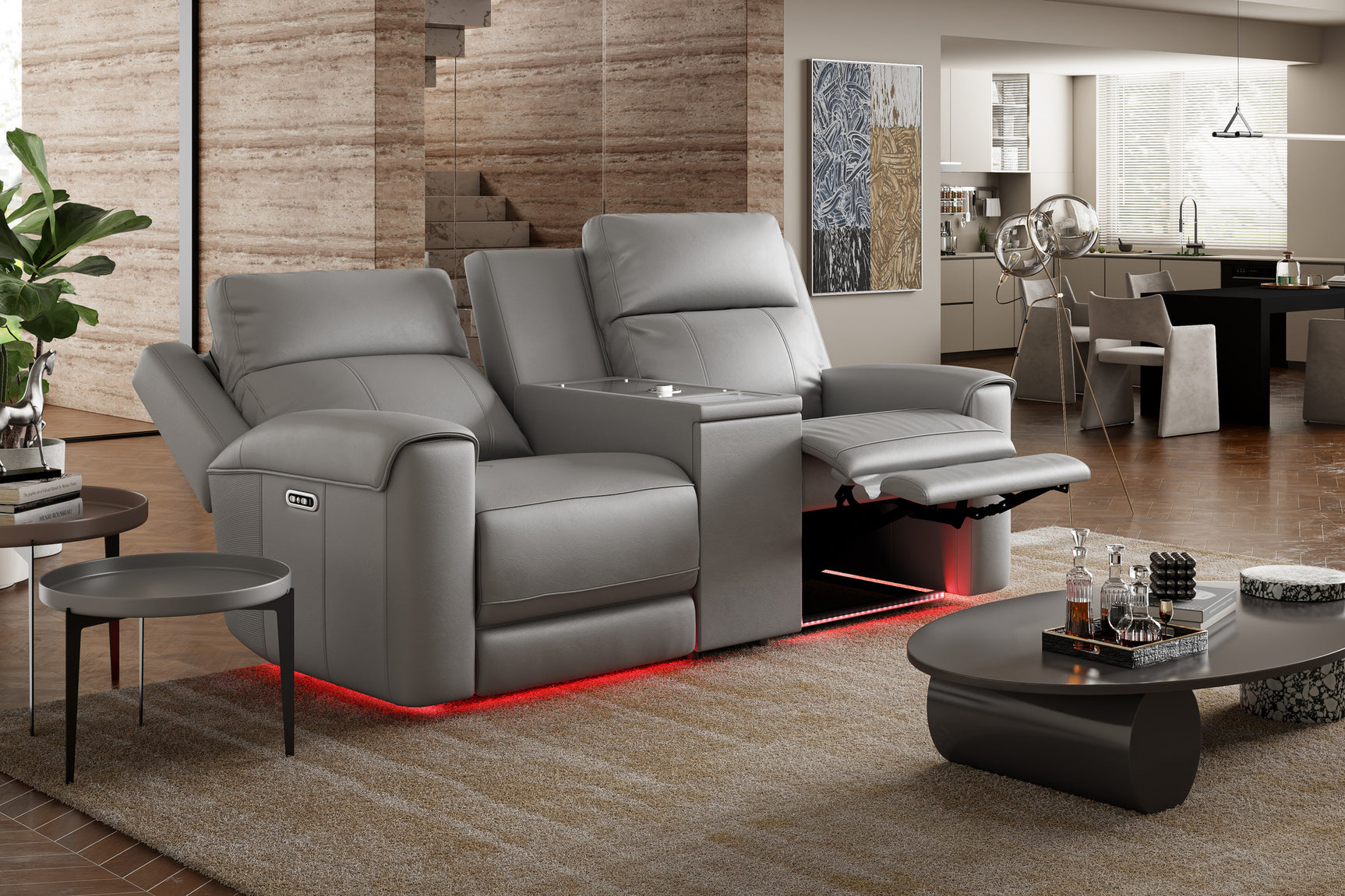Harbour Immersive Audio Leather Dual Recliner Loveseat Sofa with Console