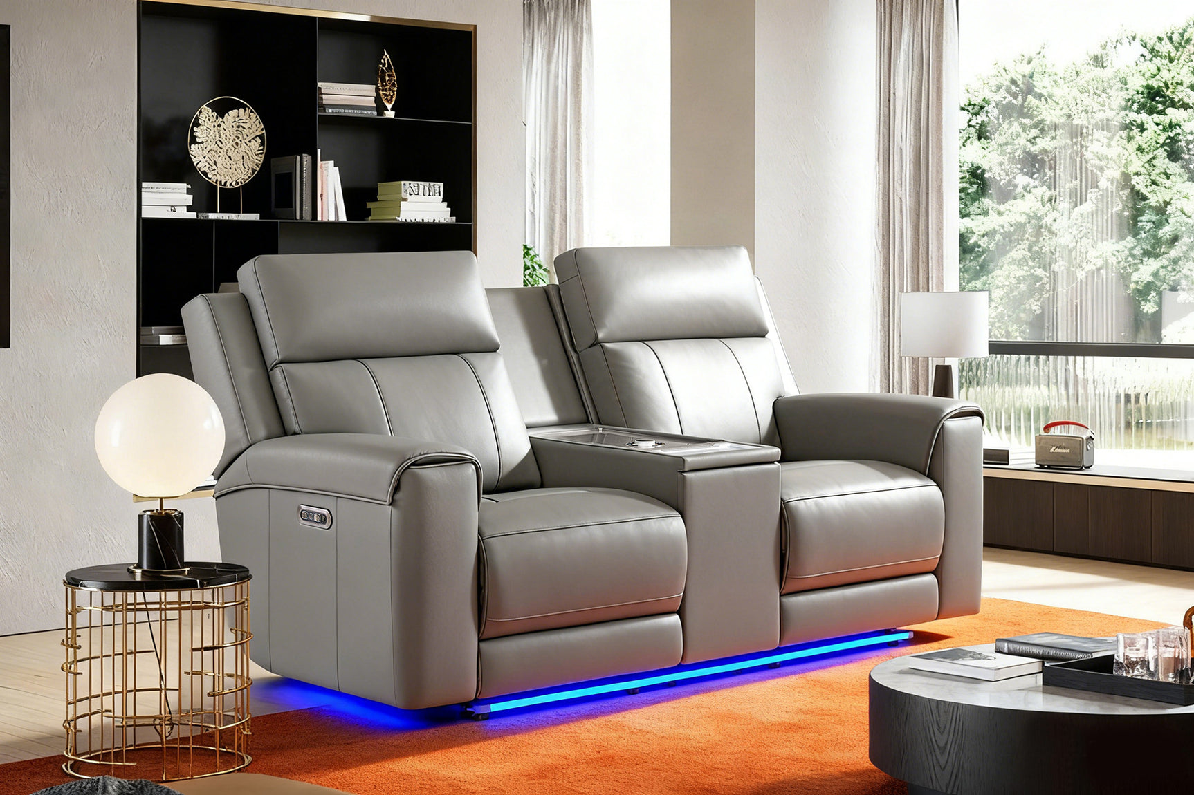 Harbour Immersive Audio Leather Dual Recliner Loveseat Sofa with Console