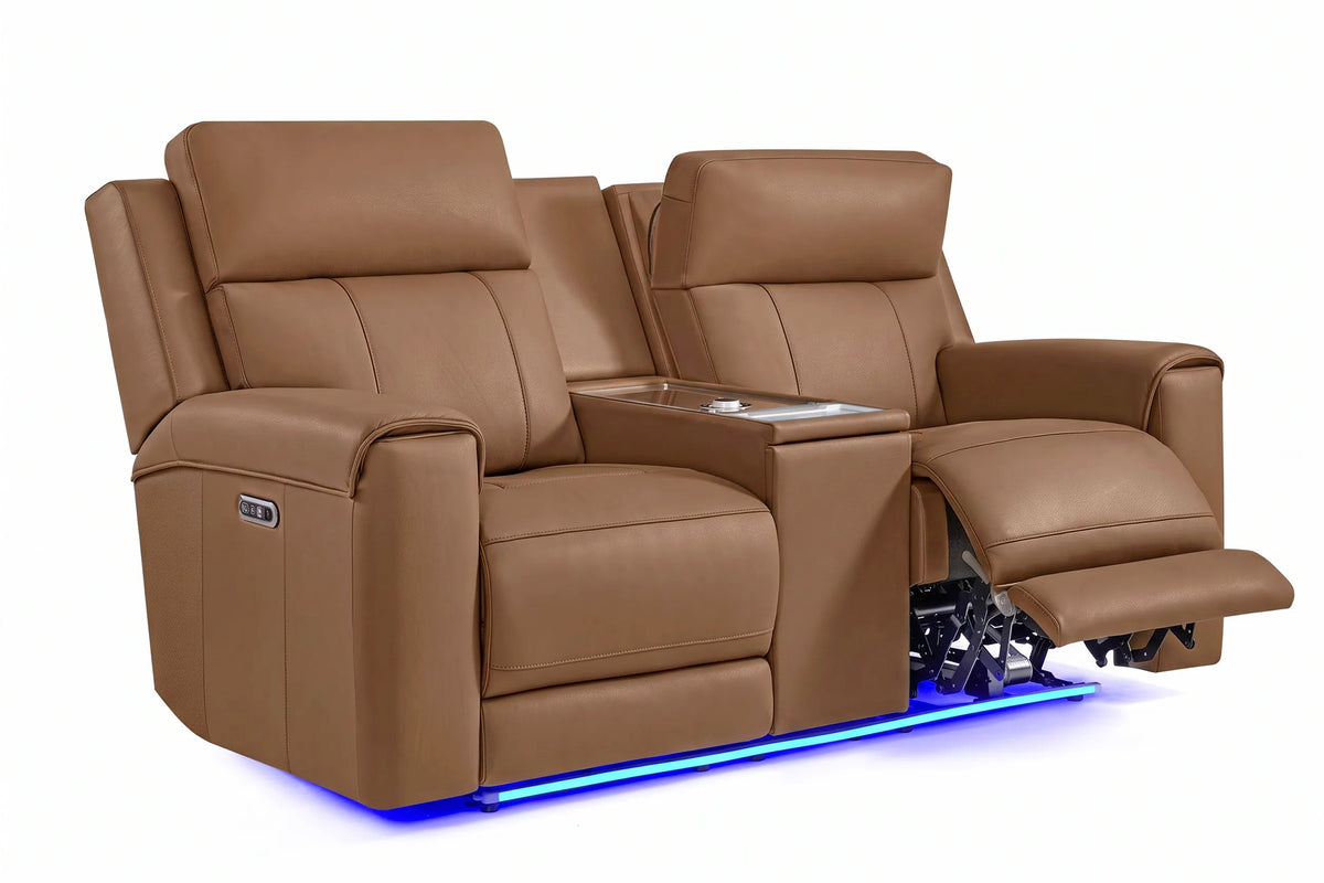 Harbour Immersive Audio Leather Dual Recliner Loveseat Sofa with Heat & Massage & Ventilation