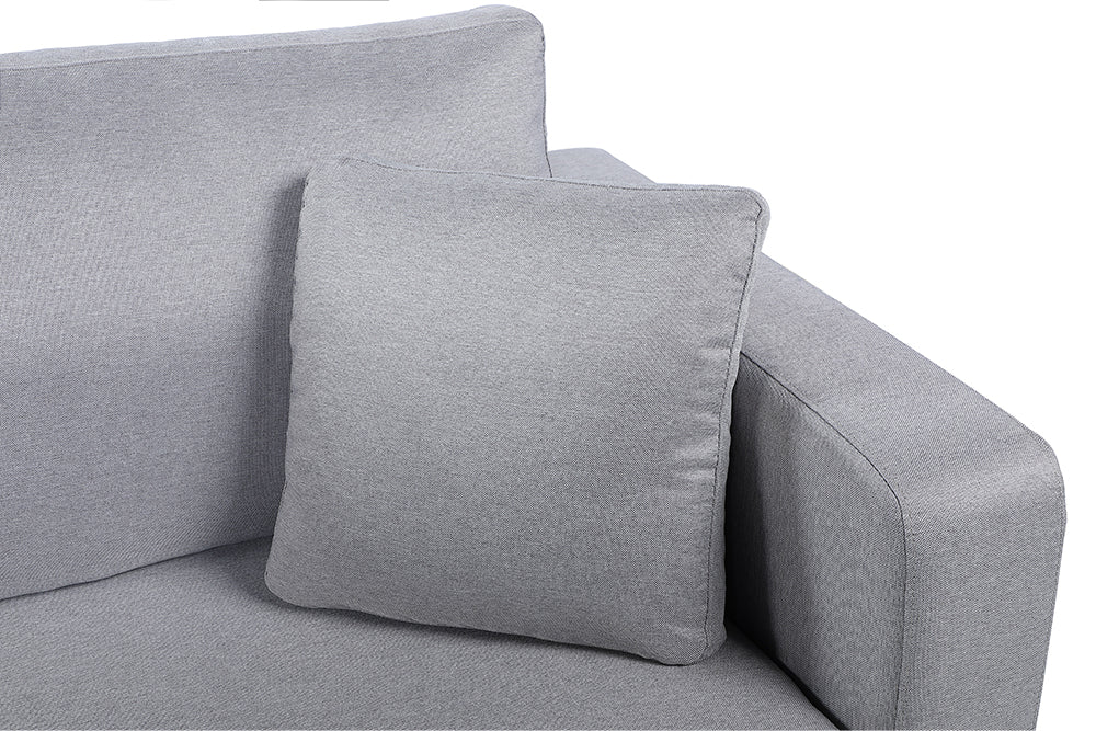 A Cushion Close-Up View of A Modern, Grey, Love-Seat, Harvard Modern Fabric Sofa.