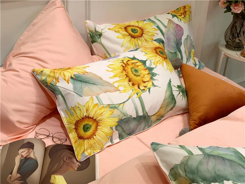 Eden 600 TC Sunflower Cotton Duvet Set - White/Yellow