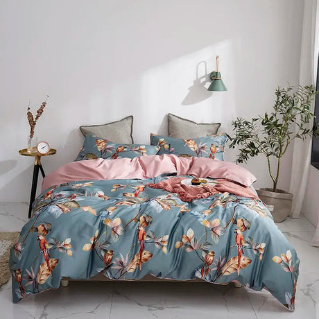 Eden 600 TC Floral Cotton Duvet Set - Grey/Blush