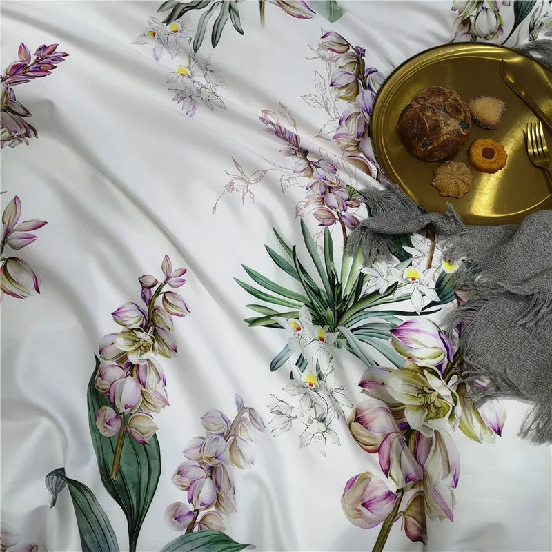 Eden 600 TC Floral Cotton Duvet Set - White/Lilac