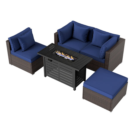 Heavy-duty Frame Rattan Sofa Set with 60000 BTU Firepit Table