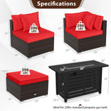 Heavy-duty Frame Rattan Sofa Set with 60000 BTU Firepit Table