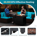 Heavy-duty Frame Rattan Sofa Set with 60000 BTU Firepit Table