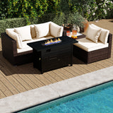 Heavy-duty Frame Rattan Sofa Set with 60000 BTU Firepit Table