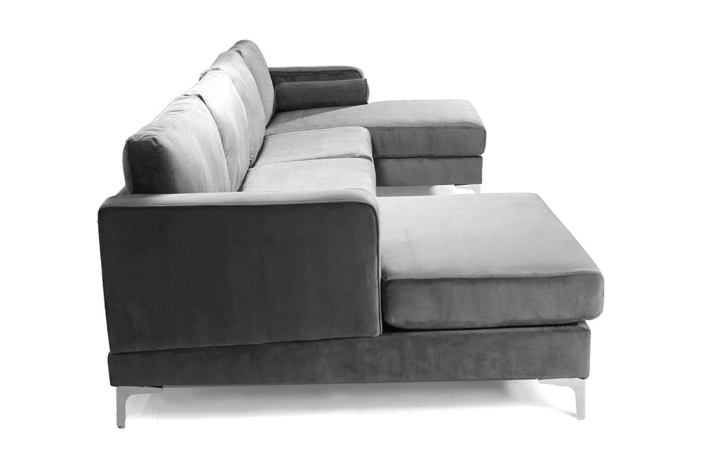 Left-Side, Back View of A Modern and Stylish, Grey, Two Seats and 2 Chaise, Helio U Shape Sofa.