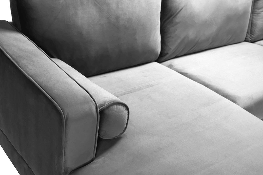 Left-Side, Armrest and Seat Close-Up View of A Modern and Stylish, Grey, Two Seats and 2 Chaise, Helio U Shape Sofa.