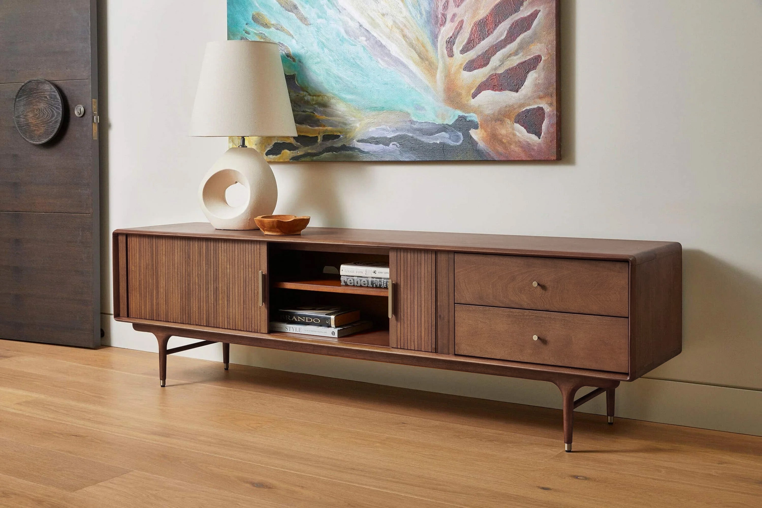 Valencia Humphrey Poplar Wood 200cm Media Console, Walnut