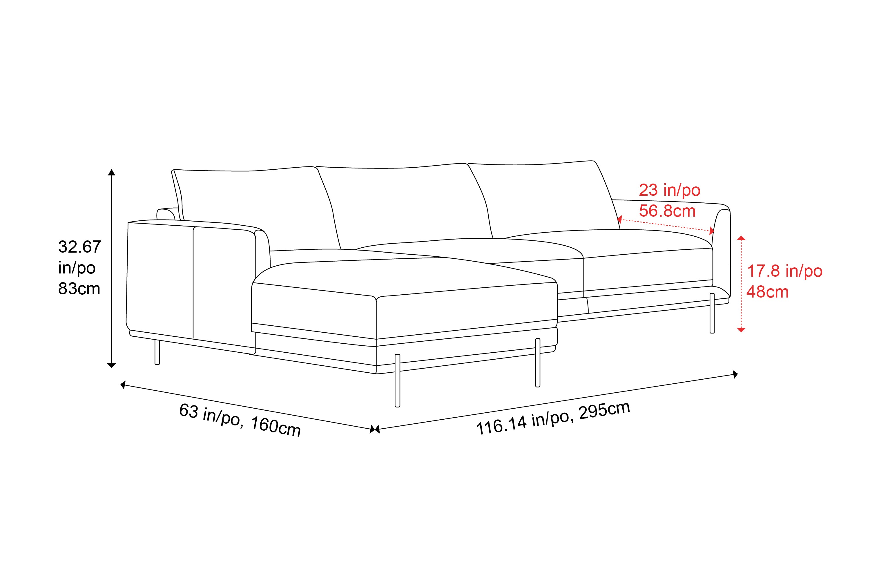 Valencia Imogen Top Grain Leather Sectional Sofa, Three Seats with Left Chaise, Tan