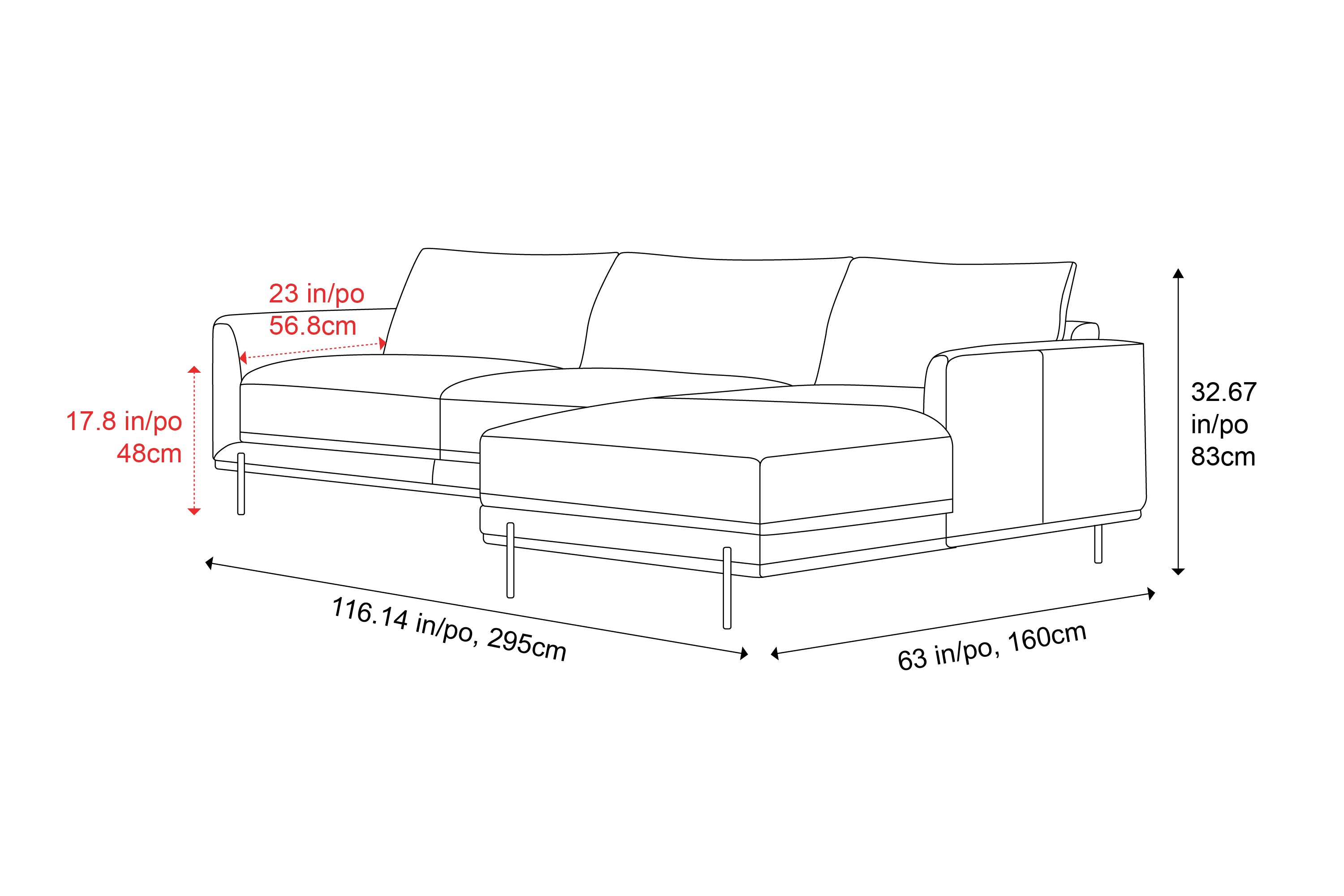 Valencia Imogen Top Grain Leather Sectional Sofa, Three Seats with Right Chaise, Tan