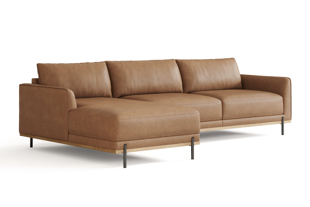 Valencia Imogen Top Grain Leather Sectional Sofa, Three Seats with Left Chaise, Tan