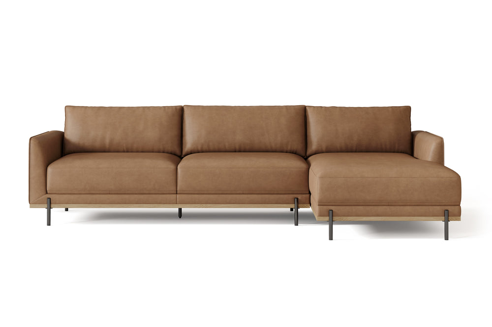 Valencia Imogen Top Grain Leather Sectional Sofa, Three Seats with Right Chaise, Tan