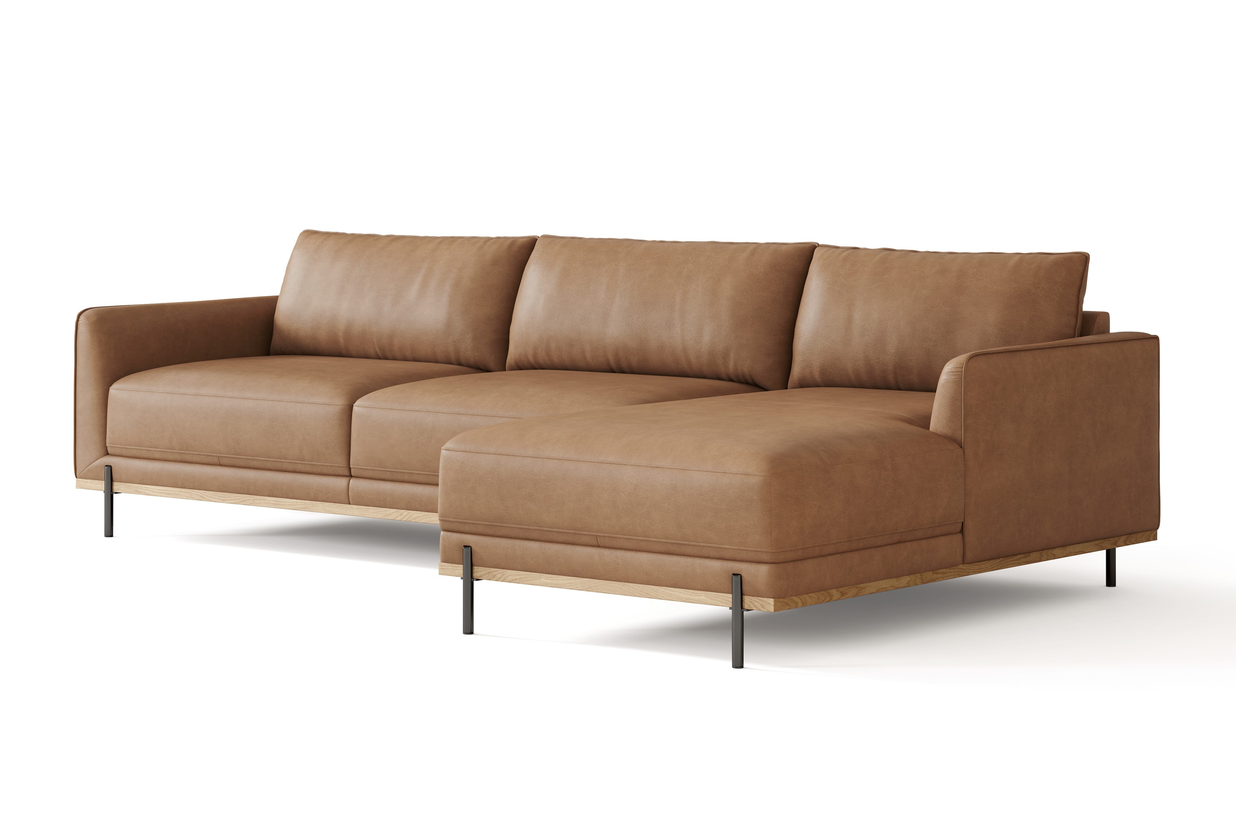 Valencia Imogen Top Grain Leather Sectional Sofa, Three Seats with Right Chaise, Tan