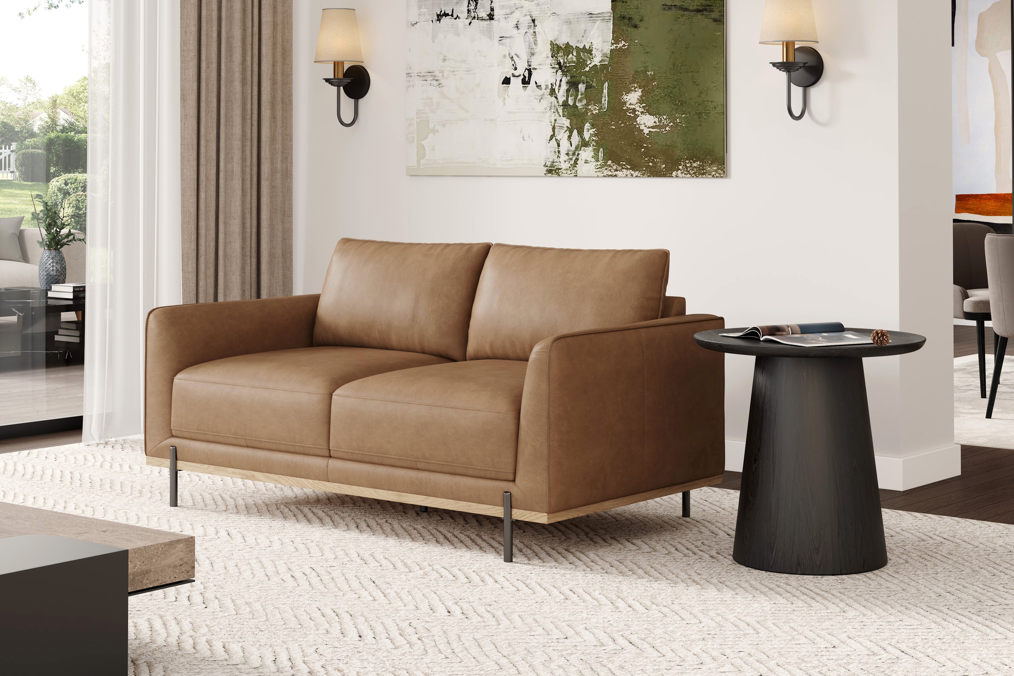 Valencia Imogen Top Grain Leather Loveseat Sofa, Tan