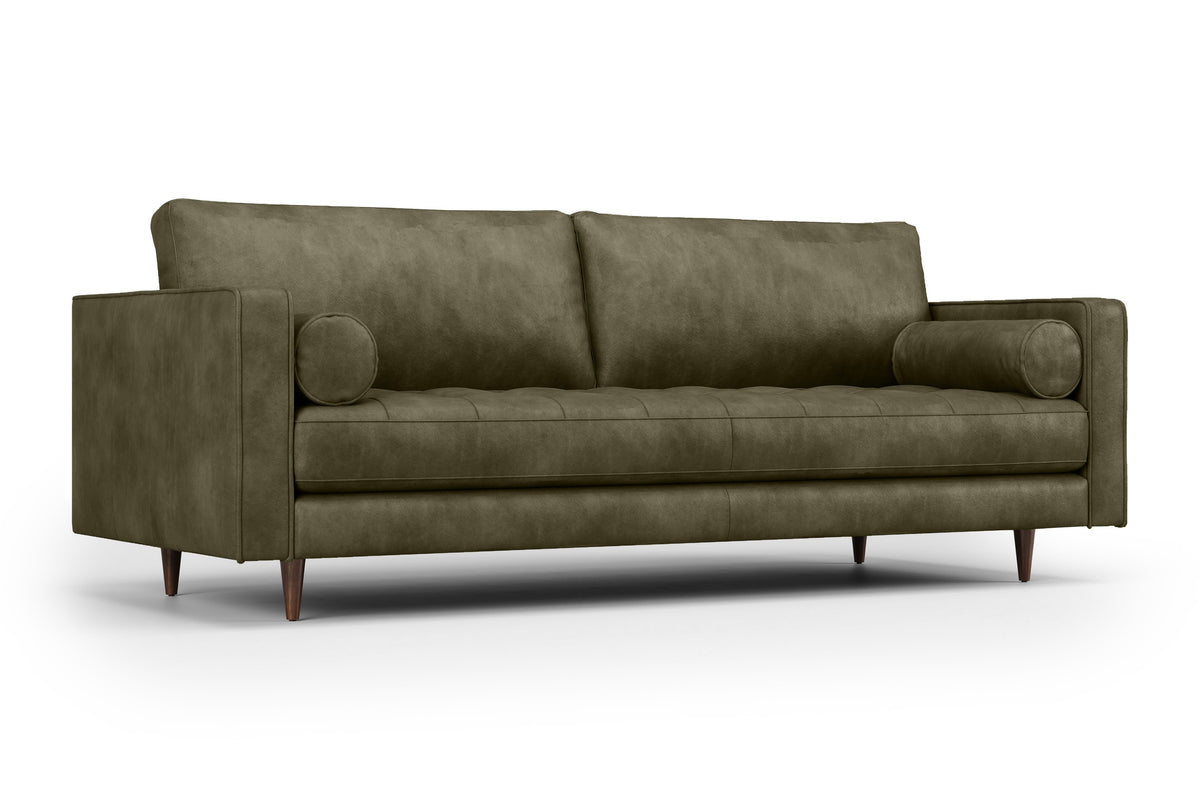 Isabella Leather Grande Sofa, Olive Green