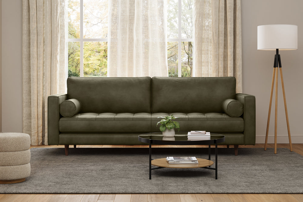 Isabella Leather Grande Sofa, Olive Green