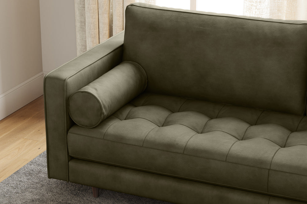 Isabella Leather Grande Sofa, Olive Green