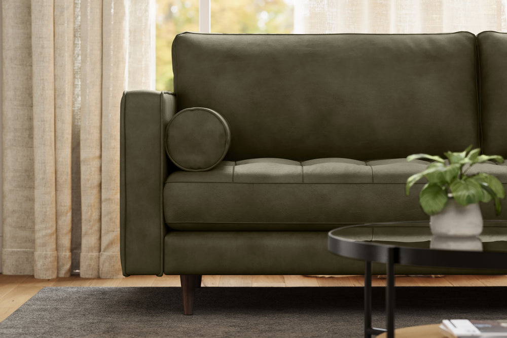 Isabella Leather Grande Sofa, Olive Green