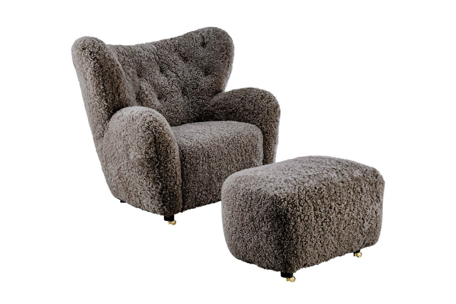 Valencia Flemming Lassen The Tired Man Lounge Chair & Footstool in Genuine Sheepskin, Coffee