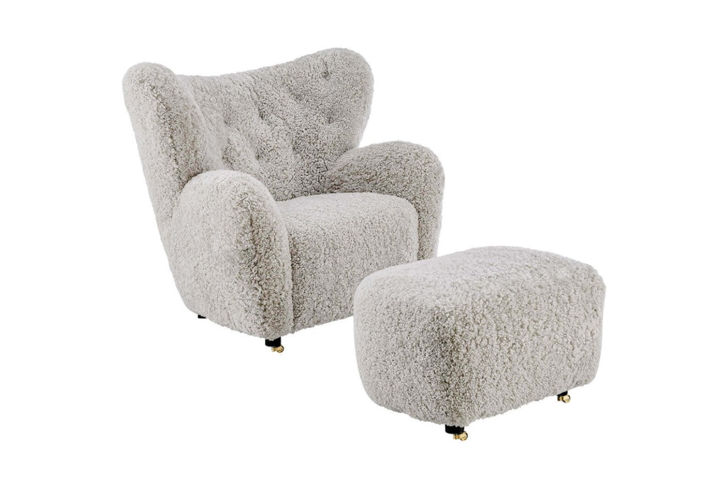 Valencia Flemming Lassen The Tired Man Lounge Chair & Footstool in Genuine Sheepskin, Light Grey