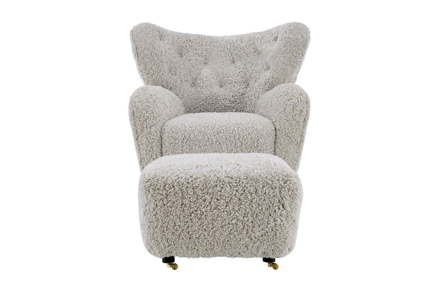 Valencia Flemming Lassen The Tired Man Lounge Chair & Footstool in Genuine Sheepskin, Light Grey