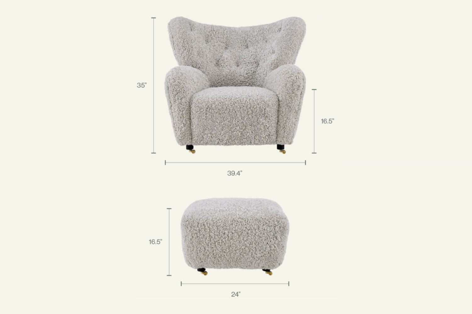 Valencia Flemming Lassen The Tired Man Lounge Chair & Footstool in Genuine Sheepskin, Light Grey