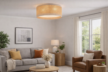 JUTE Natural Woven Flush Mount Ceiling Light Fixture for Kitchen, Hallway & Living Room – Scandinavian Minimalist Lighting