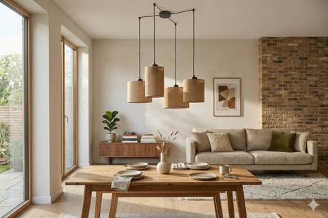 JUTE Natural Woven Jute Pendant Ceiling Light Fixture for Kitchen Island, Dining Room & Living Room